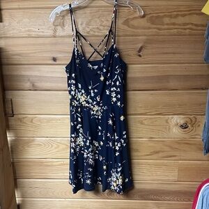 The General Good - Floral Spaghetti Strap Dress - Navy Size Medium